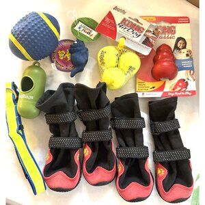10 Pc NEW Kong dog toys, Mini Tennis Balls, snow boots, Glow Collar, Poop Bag